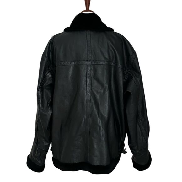 Inivia Leather Men’s 3XL Black Genuine Leather Shearling Aviator Bomber Jacket - Picture 2 of 16